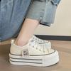 2024 New Korean Version Platform Canvas Shoes Women's Small Height Increase Round Head Lace-up Low-top Board Shoes White Shoes
