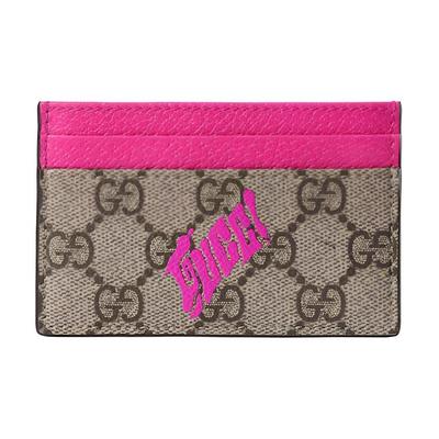 Мужской держатель для карт Gucci Supreme из бежевого канваса, отделка из розовой кожи, принт с логотипом GUCCI розового цвета, Мужская повседневная деловая дорожная визитница 835322-FAEQV-9774