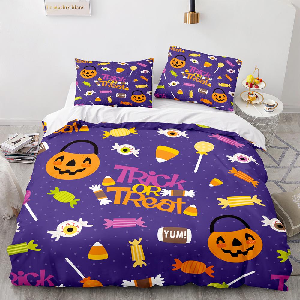 Halloween Duvet Cover Pumpkin Lantern Cartoon King Queen Twin Size Polyester Bedding Set For Kids Boys Girls Teens Bedroom Decor