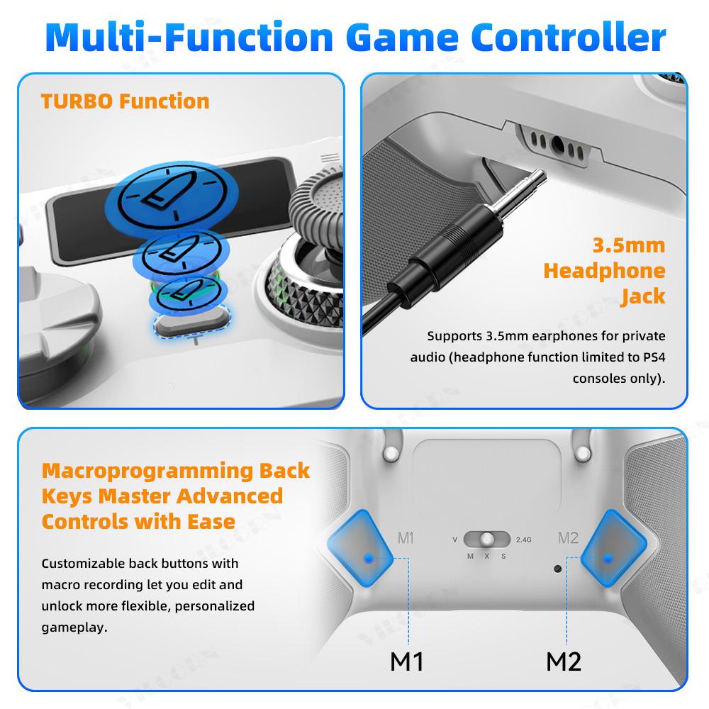 Smart Screen Wireless Game Controller with Hall Joystick Gamepad for PC Switch Android iOS RGB Macro Turbo Gyro With Charging Dock