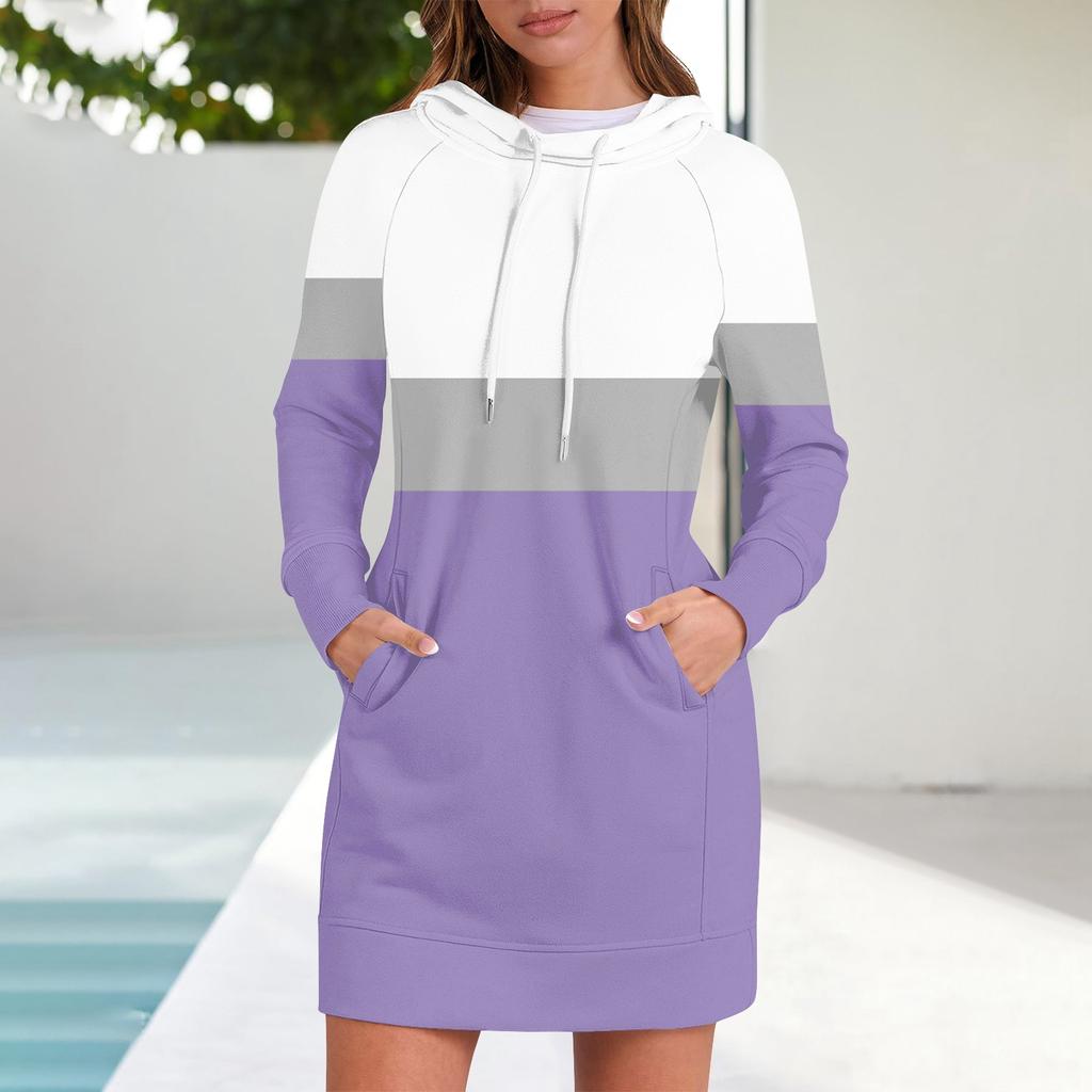 Женские осенние топы с длинным рукавом, круглый вырез, лоскутная толстовка, повседневные платья с рукавом реглан и капюшоном