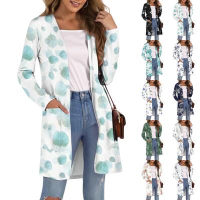 Женский модный повседневный удобный кардиган средней длины с цветочным принтом