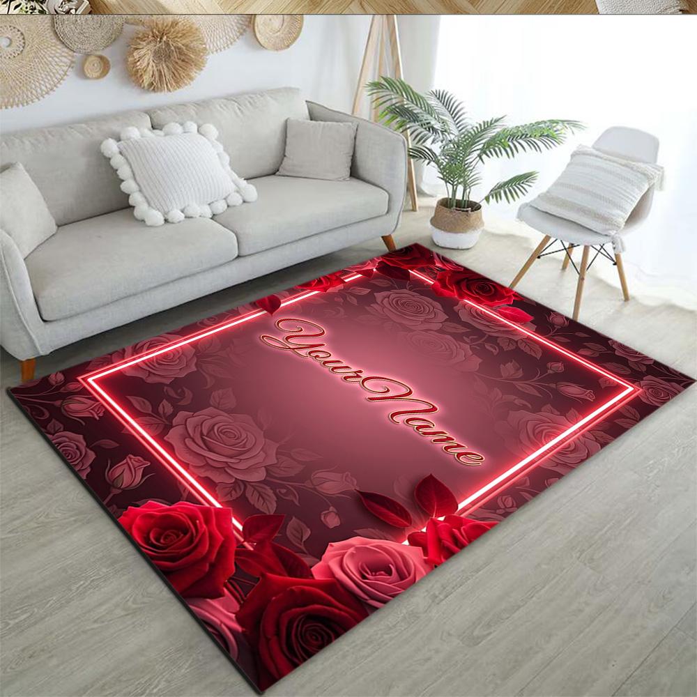 Rose Customize Your Name Area Rug Suitable for Dining Room Playrooms Dormitory Outdoor Anti-slip Rug Office home decor Wedding Party Gift