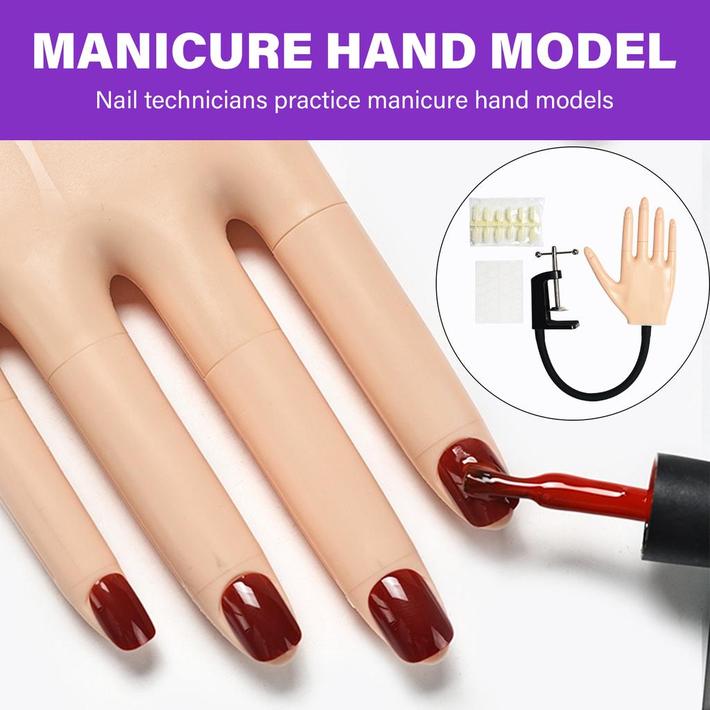 Practice Hand for Acrylic Nails Adjustable False Mannequin Hand with Nails Tips Nail Practice Hand Manicure Supplies