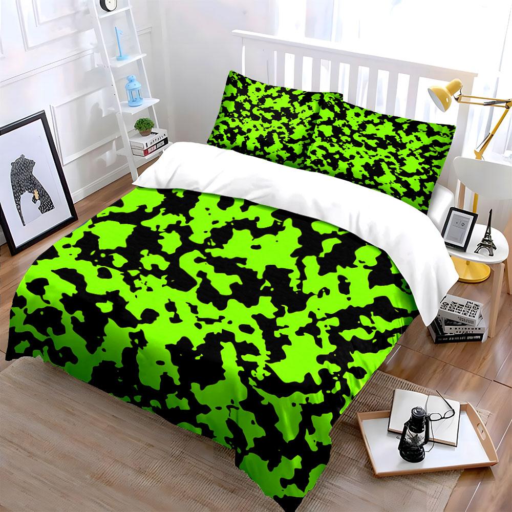 Vibrant Green Camouflage Set - Outdoors kid's and adults' bedroom decor, Exquisite three-piece bedding set gift