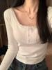 Autumn White Lace-Trim Long Sleeve Women's T-Shirt - Sweet Korean Style Trendy Base Layer