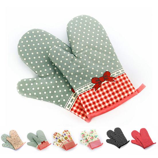 1Pc Dots Grids Print Oven Mitt Heat Resistant Protector Kitchen Holder Glove