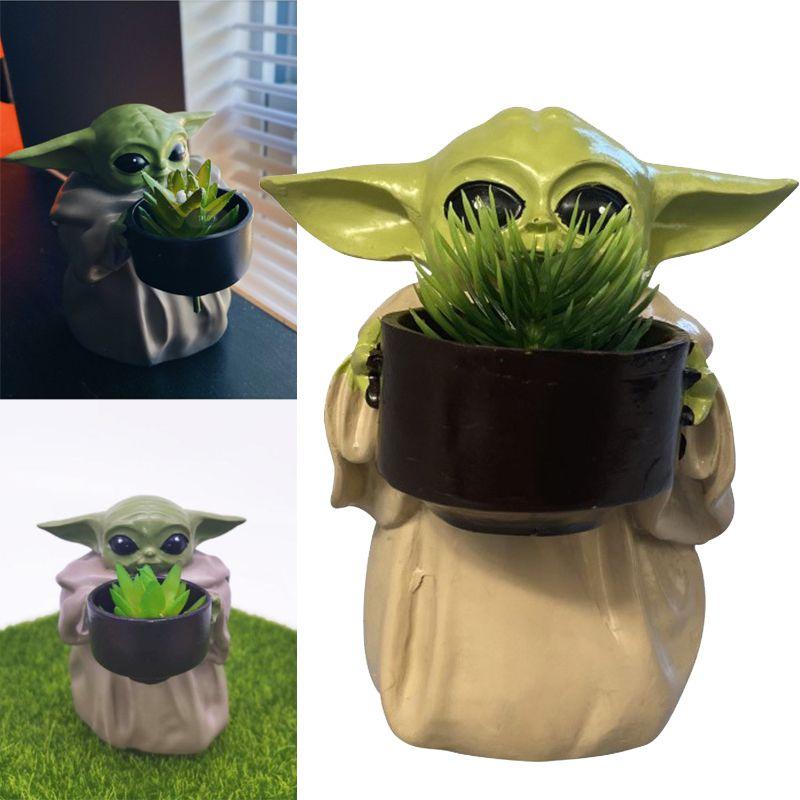 Creative Baby Yoda Cartoon Plant Pot With Water Drainage For Home And Office Decor