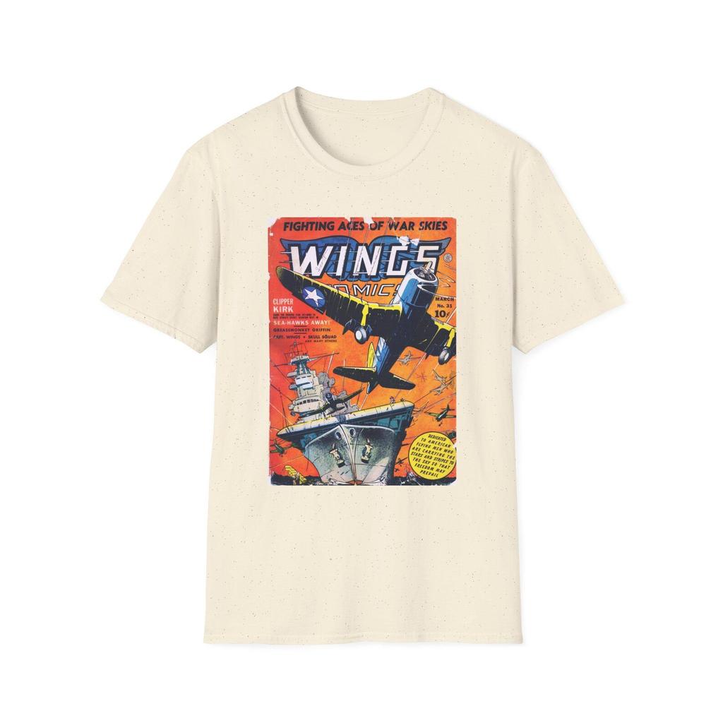 Wings Comic Plane Cover T-Shirt and kids tshirt | Vintage Aviation Artwork Tee | Retro Aircraft Graphic Shirt and kids tshirt