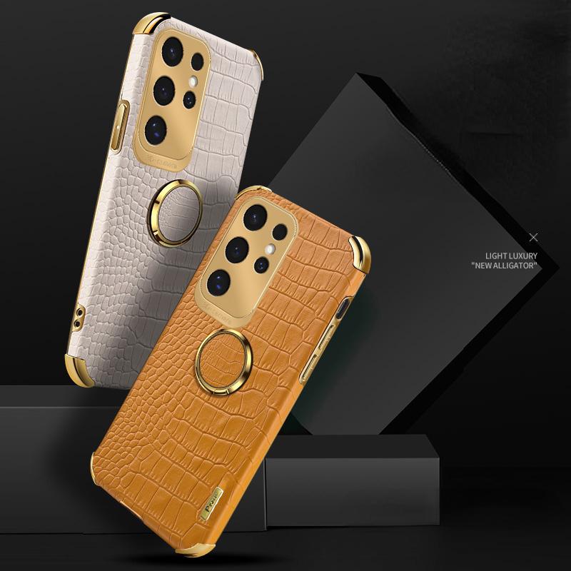 Роскошный чехол для телефона из кожи с узором под крокодила для Samsung Galaxy S24 FE S23 S22 S21 Ultra Plus FE Note 20 9 8 Задняя крышка с кольцом