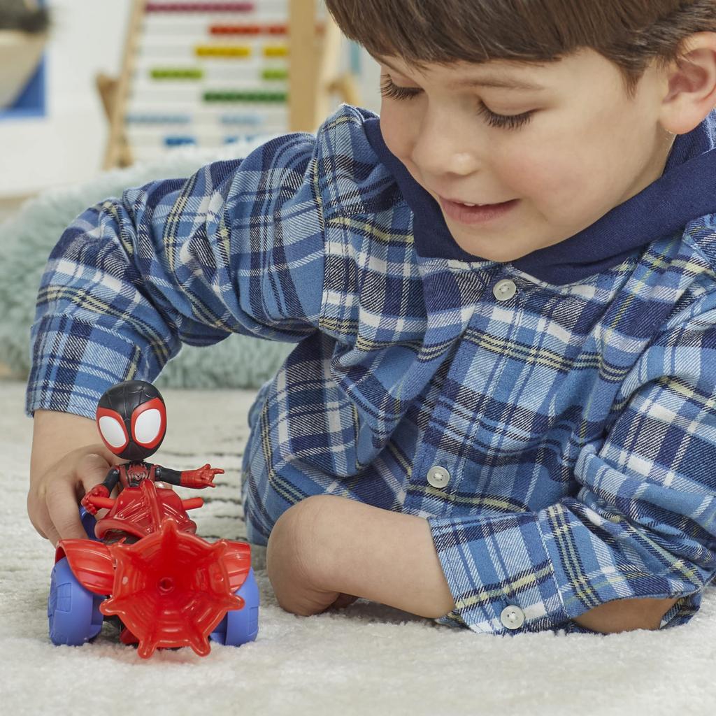 Hasbro Marvel Spidey and His Amazing Friends Miles Techno Action Preschool Ages Authentic Morales Spider-Man Racer, 4-inch (10 cm) Figure, Vehicle,