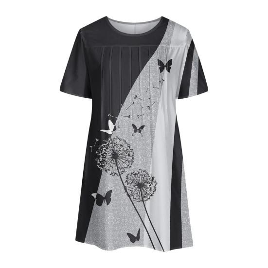 Женское повседневное платье-футболка, летнее платье-трапеция с коротким рукавом и цветочным принтом