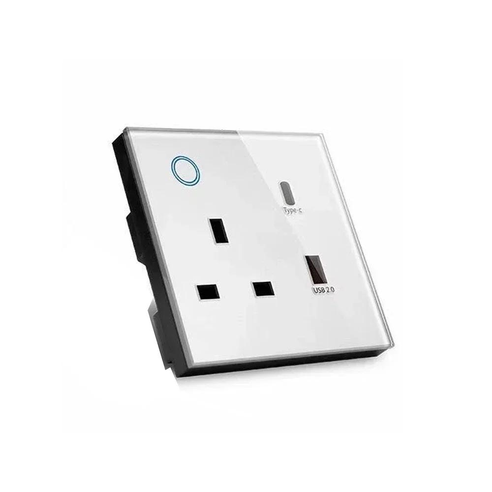 Melery Smart Tuya WiFi Dual UK Socket USB Type-C PD 20 Вт Сенсорное управление,Голосовое управлениеМониторинг электроэнергии, Alexa Google Home