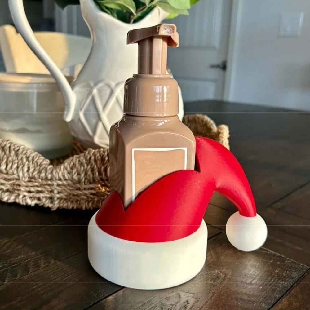 Bright Red Christmas Hat Bottle Holder 3D PlA Desktop Soap Dispenser Family Gathering