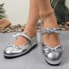 Silver Bowknot Decor Ballet Flats for Women Spring Summer Comfort Slip On Flat Shoes Woman Lightweight Soft Sole Mary Jane Shoes