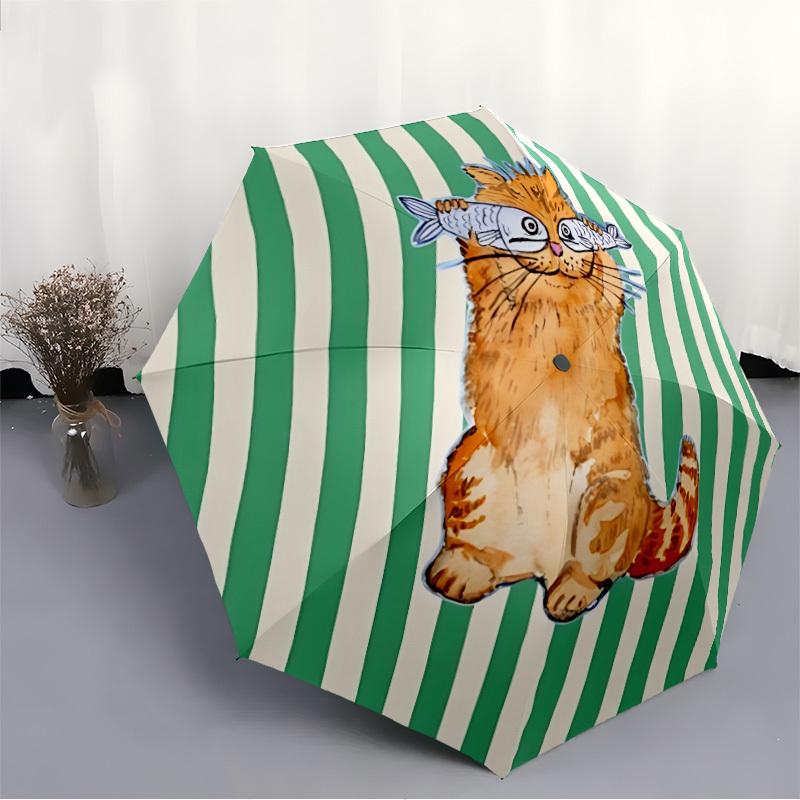 1pc Cat Fish Automatic Open/Close Umbrella with One-Touch Button, Compact Folding Canopy, Sturdy 8-Rib Windproof Design -031