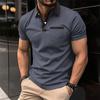 Men's Casual Polo Shirt Contrast Color Chest Pocket Lapel Collar Buttons Top Business Men Fashion T-shirts