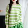 Women's Colorful Striped Wool Knitwear Top - 2025 Autumn/Winter, Long Sleeve, Loose Fit, Trendy Cashmere Base Layer