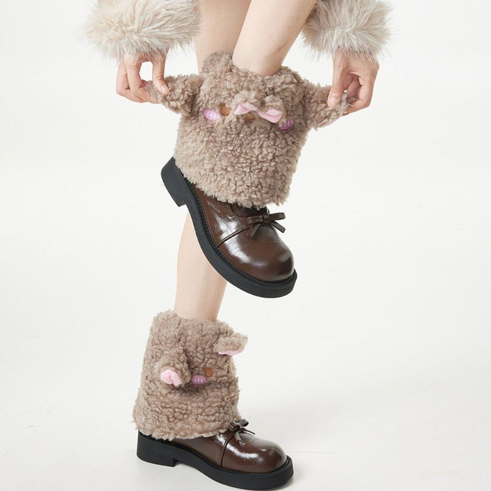 Spicy Girls Bow Foot Cover JK Plush Boots Cover Cute Sheep Ear Leg Warmers Fall Winter