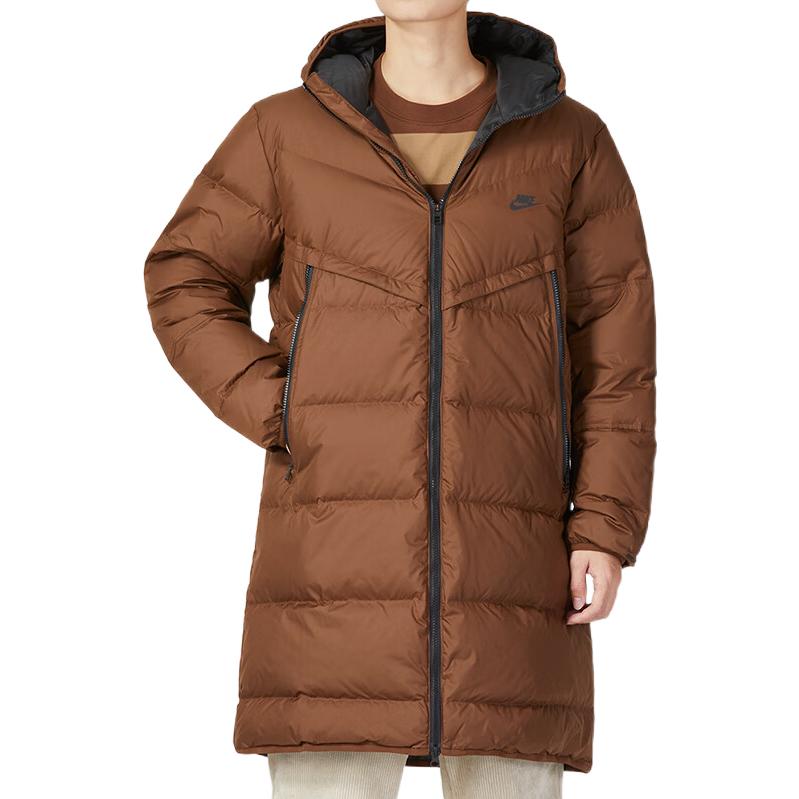 Nike Пуховик на молнии с капюшоном и логотипом, мужская верхняя одежда, коричневый DV1134-259