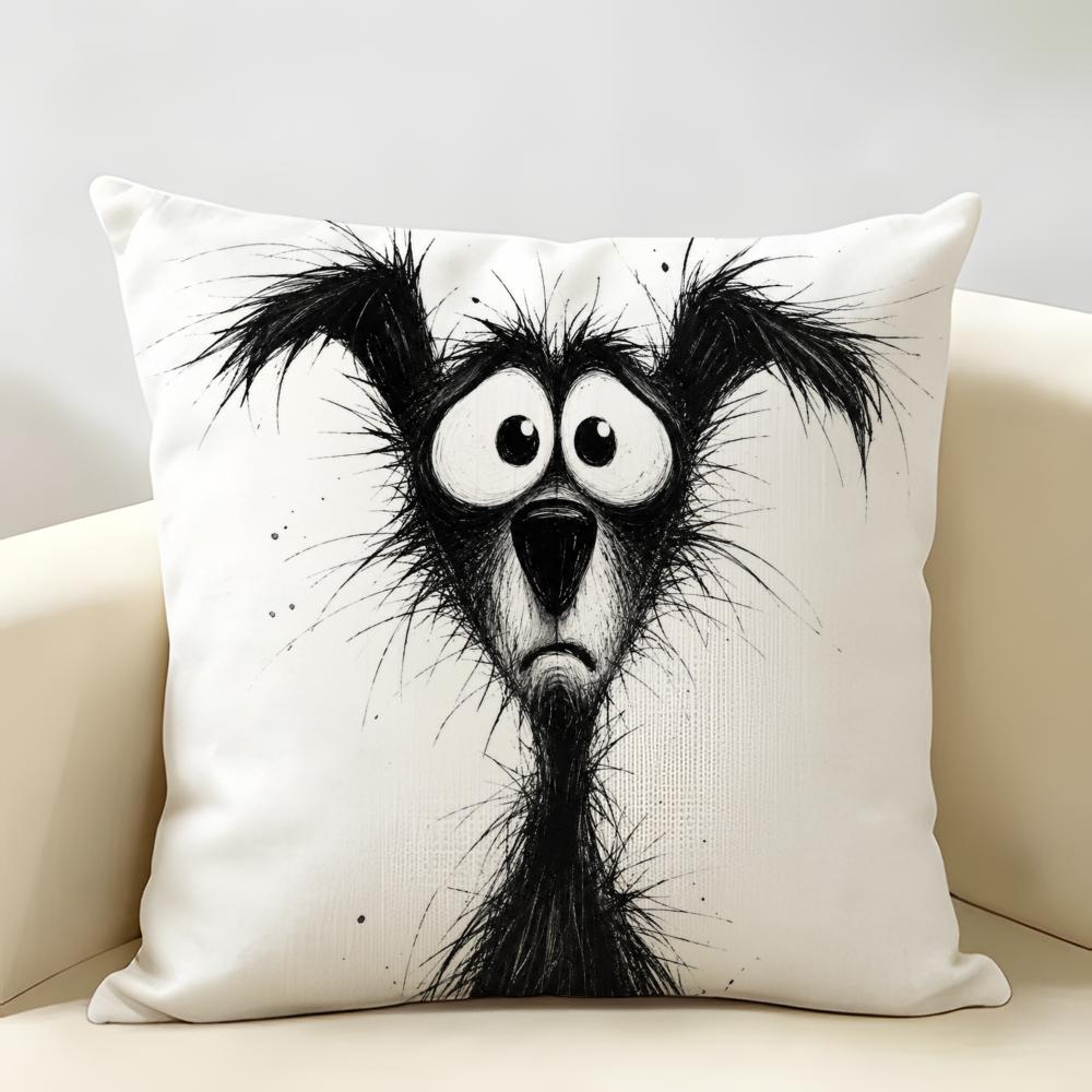 Cute Cartoon Dog Cushion Cover Durable Hypoallergenic Organic Linen Pillow Cover Short Size Washable SkinFriendly