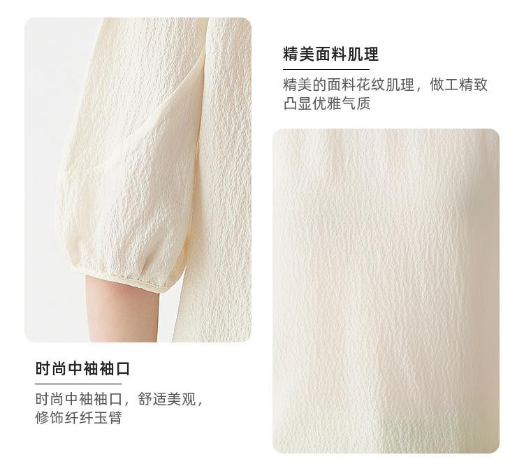 100% Mulberry Silk Round Neck Fine Flowing Silk Breathable Bubble Sleeve Top T-Shirt for Women