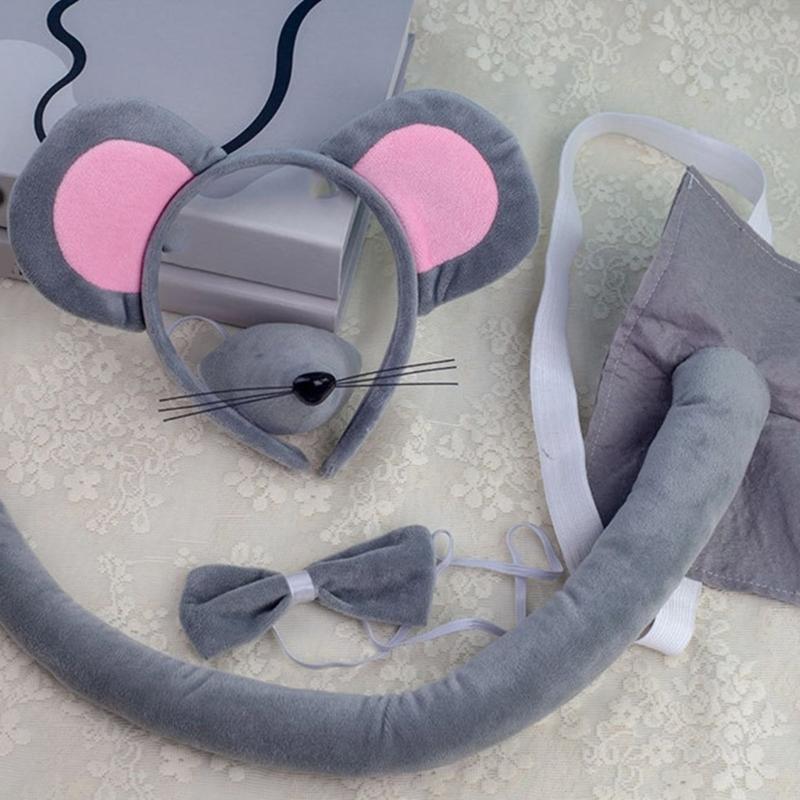 Костюм мыши на Хэллоуин, Набор для переодевания в животное, Включает ободок с ушками мыши, хвост, нос, бабочку для детской вечеринки-косплея на Хэллоуин