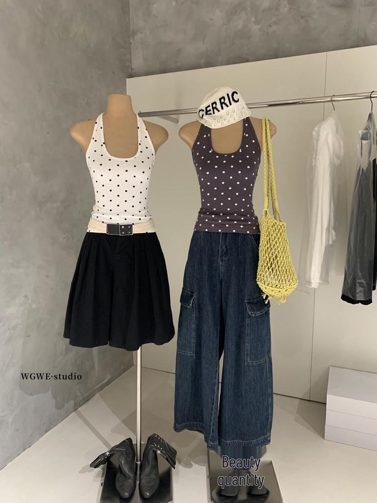 Polka Dot Color Block Halterneck Cami Top - Spring/Summer Women's Fashion