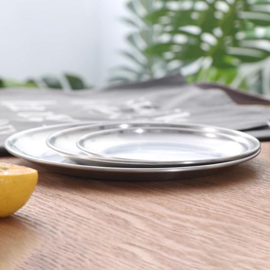 Cleaner Products Stainless Steel Matte Round Dining Plate Tableware Dessert Pizza Dish Fruit Tray