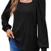 Autumn Women's Blouse Pit Stripes Square Neck Fashion Casual Long Sleeve Tops