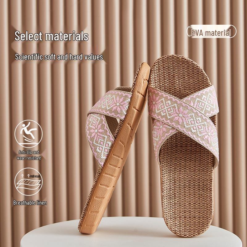 FL Four Seasons Women's Linen Deodorant Anti-slip Indoor/Outdoor Silent Slippers