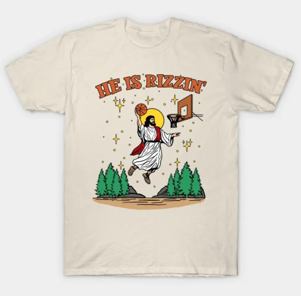 He Is Rizzin Funny Easter Jesus Playing Basketball Meme T-Shirt Unisex T-Shirt