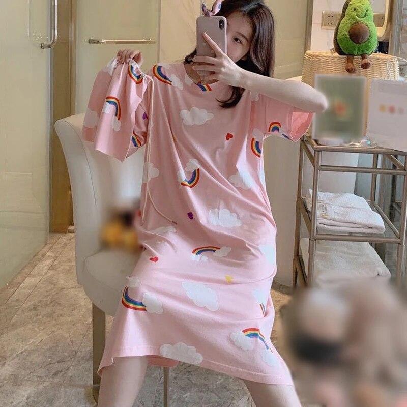 Женские удобные легкие ночные рубашки с круглым вырезом и короткими рукавами, женская ночная рубашка, свободная пижама, пижама