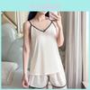Ladies Silk Sleepwear Set With Vneck Sleeveless Pajamas And Shorts For Home And Lounge