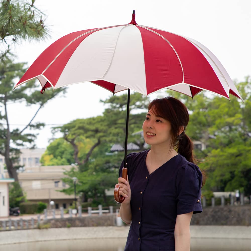 Большой цветок, длинный, труднодоступный кант x [Chinoiserie Modern] Зонт, женский, мотив, зонт, глубокий, мокрый, (Бежевый Красный)