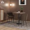 Set 2 Nordic Dining Chairs With Curved Armrests Upholstered In Velvet Effect Fabric 54x57x80 Cm Brown