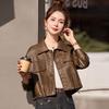 Leather Jacket Women's New Autumn Casual Soft Leather Jacket Short Loose Casual Washed Leather Motorcycle Suit