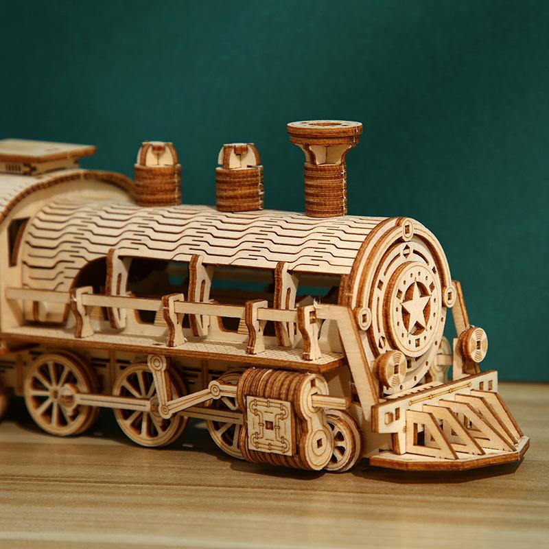 Cross-border New 3D Three-dimensional Puzzle Luxury Train Wooden Toys Educational Assembled Toys DIY Creative Ornaments