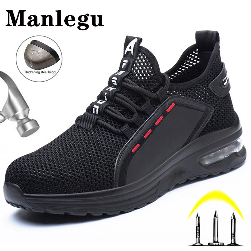 Breathable Mesh Work Sneakers Steel Toe Safety Shoes Men Women Work Shoes Air Cushion Anti-Smash Safety Boots Indestructible Construction Shoes