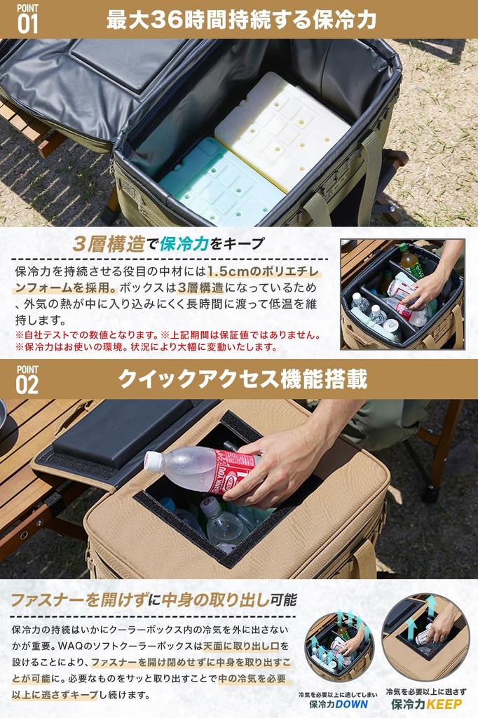 WAQ Soft Cooler Box 33L Cooler Box Soft Type Soft Cooler S Size M Size For Solo Family Leisure (S) (S Size, TAN)