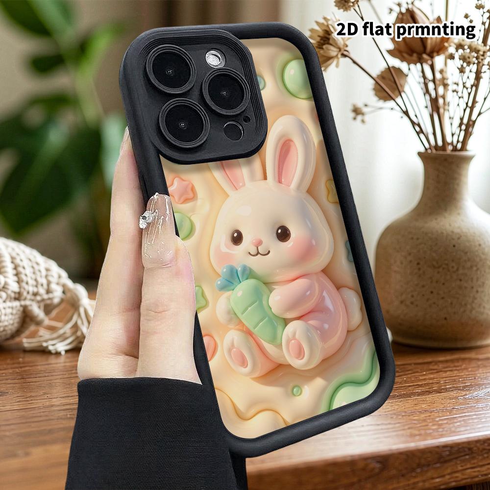 Чехол для телефона: 2D плоский дизайн, подходит для iPhone 18, 17, 16, 15, 14, 13 Pro; изображает кролика, обнимающего морковку, идеальный праздничный подарок на Рождество и Хэллоуин