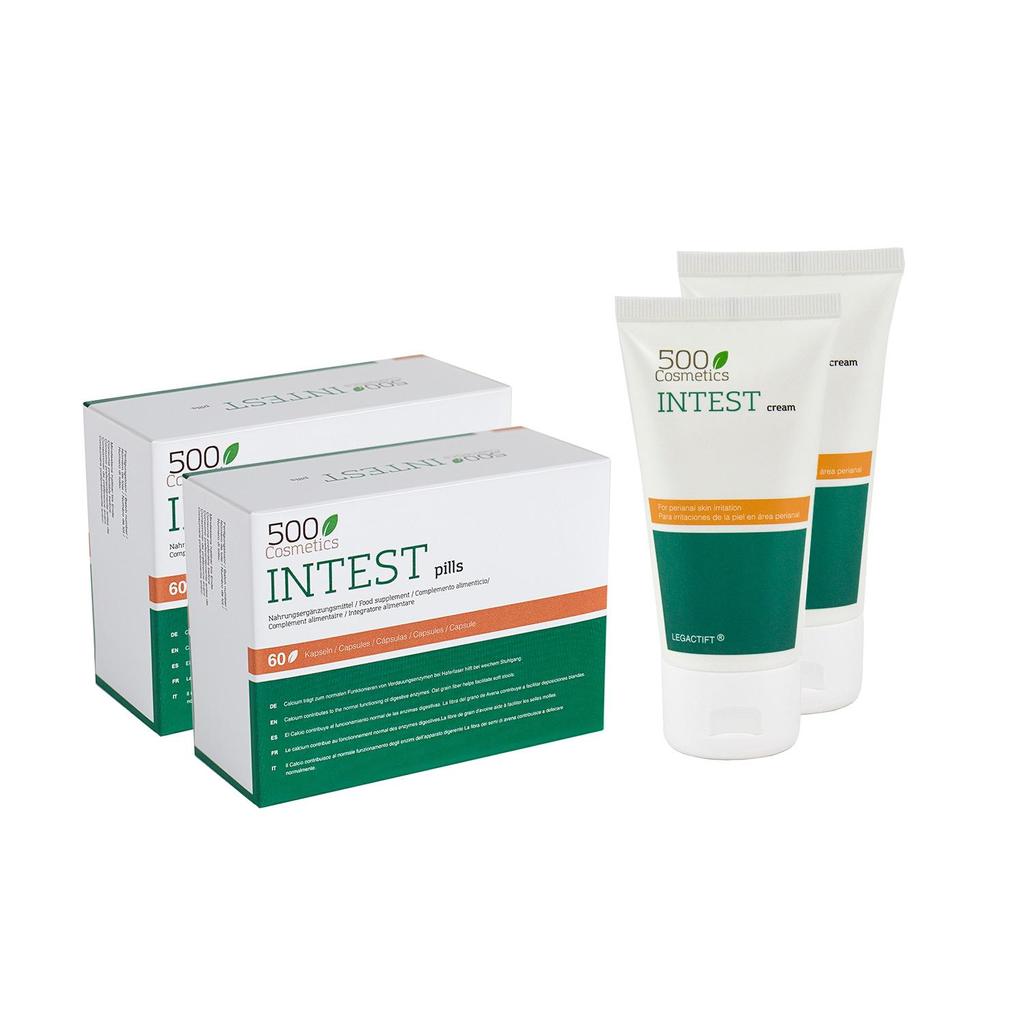 Косметические пакеты Intest 500: таблетки и крем для профилактики и облегчения геморроя