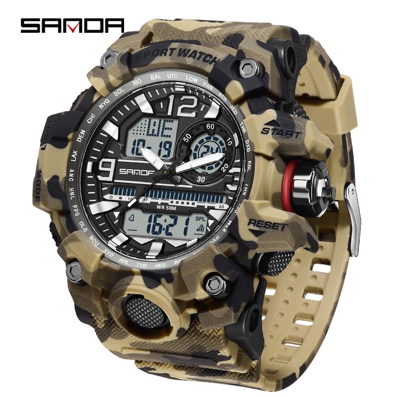 Sanda Молодежная Мода Светящиеся Водонепроницаемые Ударопрочные Будильник Мужские Часы