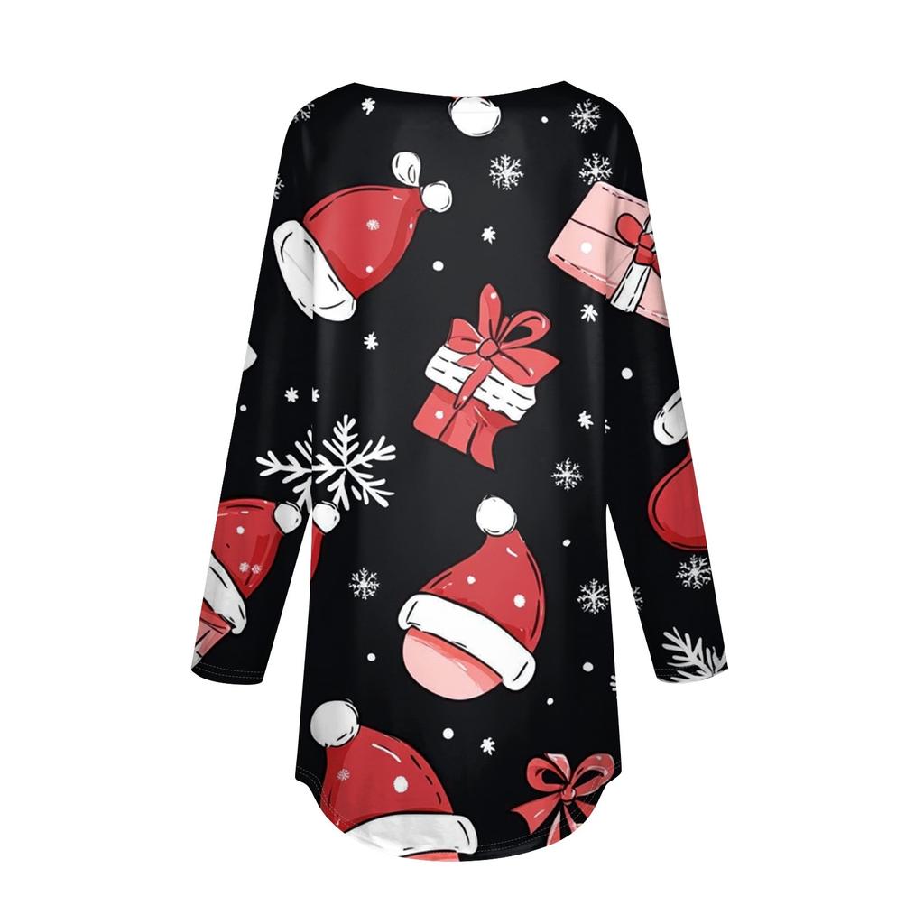 Футболки для женщин, осенние повседневные рубашки с длинными рукавами, толстовка с ретро-принтом, топ для рождественской вечеринки, пуловер