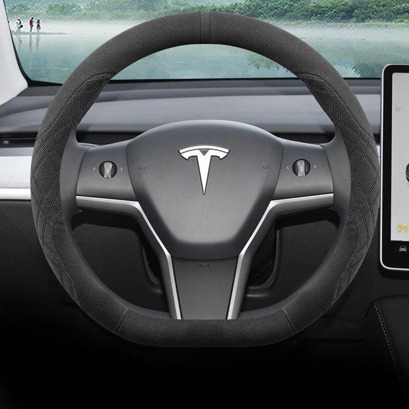 Ультратонкая замшевая накладка на руль для Tesla Model 3/Y/X, всесезонная.