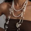 Faux Pearl Lilium Flower Pearl Necklace Balletcore Style Stacked Flower Choker  Evening Party