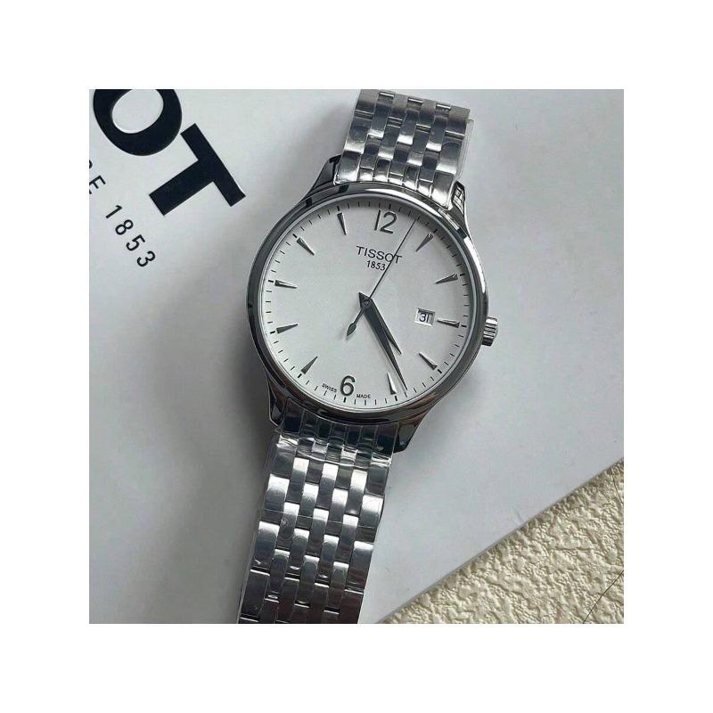 Tissot Кварцевый механизм Tissot, простые и универсальные кварцевые часы для мужчин/женщин, Swiss-made, 42 мм, белый циферблат T063.610.11.037.00