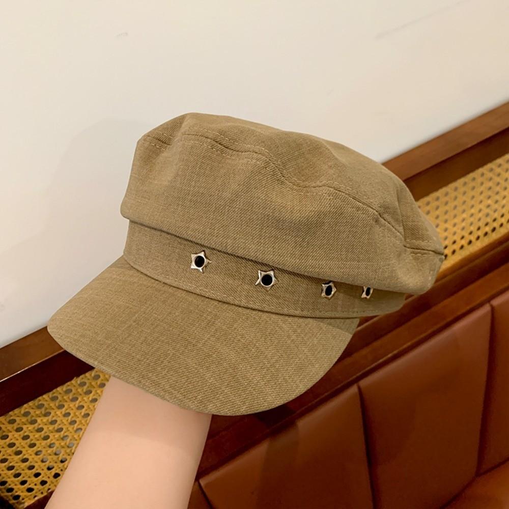 Flat Top Octagonal Cap Vintage Newsboy Hats Casual Star Hole Berets Ladies