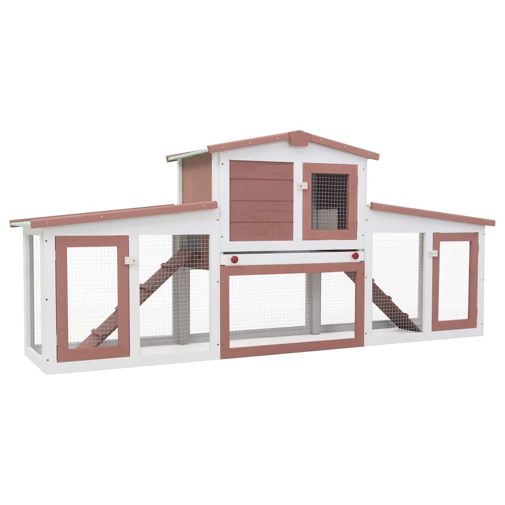 Large Rabbit Hutch in Brown and White 201 x 45 x 85 cm Wood