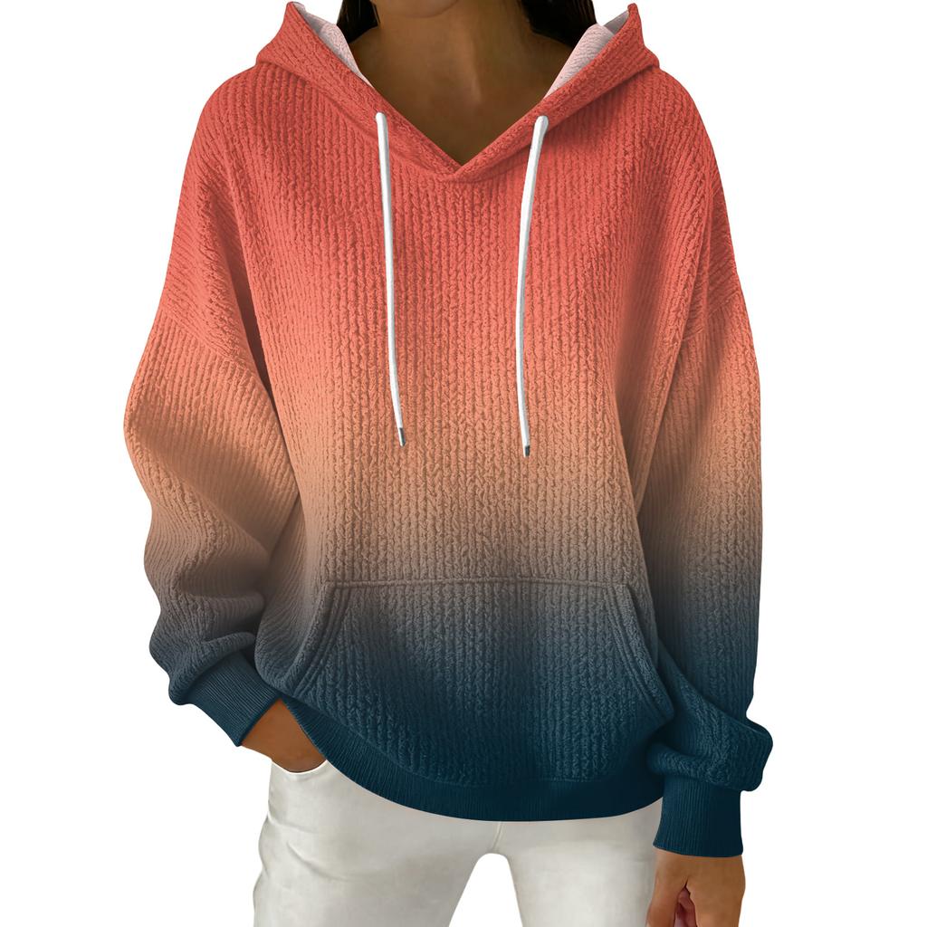 Женский модный повседневный пуловер с градиентным принтом, толстовка с длинным рукавом и капюшоном